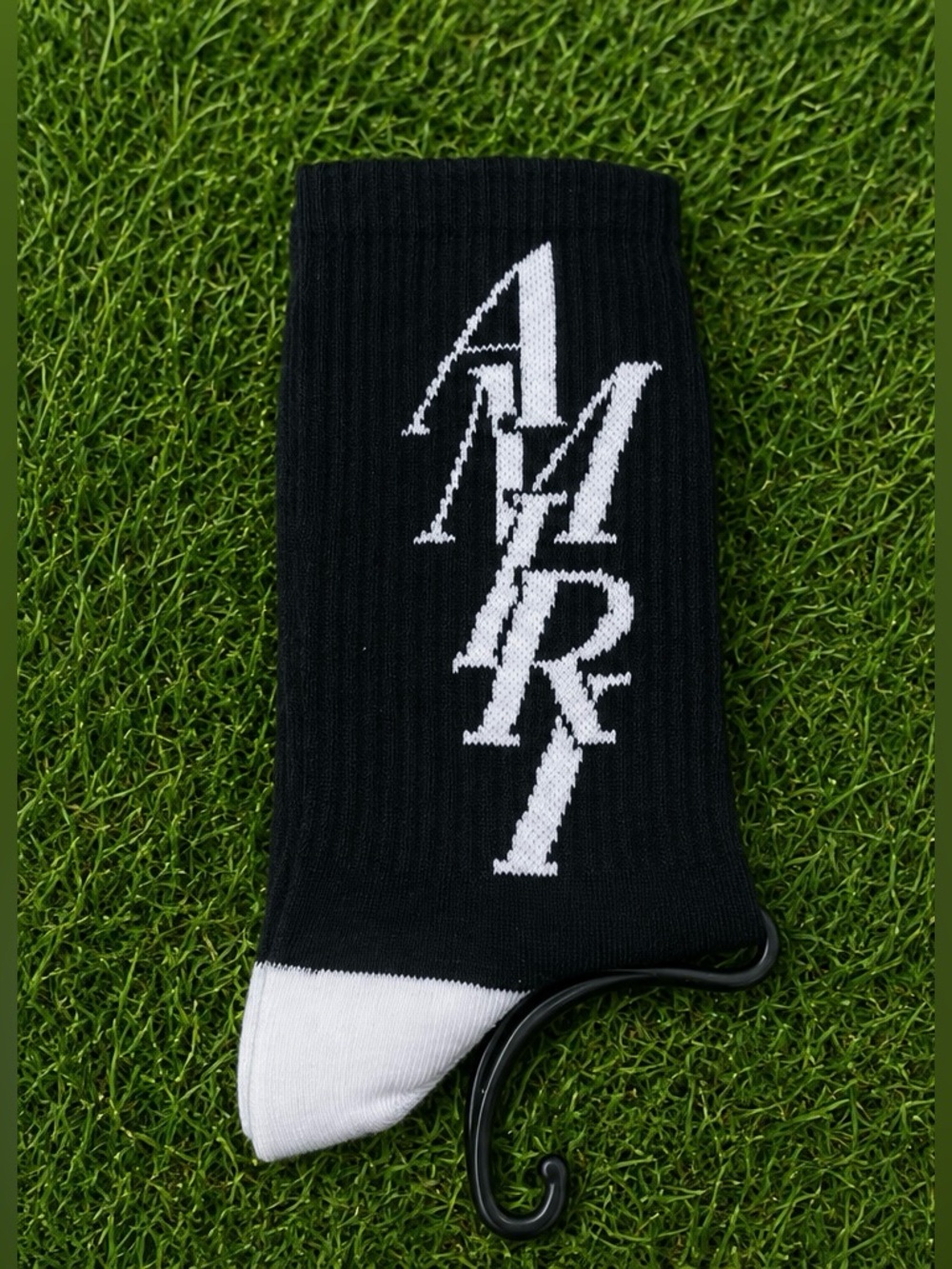 AMIRI Black and‎ White Logo Ribbed Crew Socks
